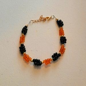 Orange & Black Beaded Bracelet with Gold Accents